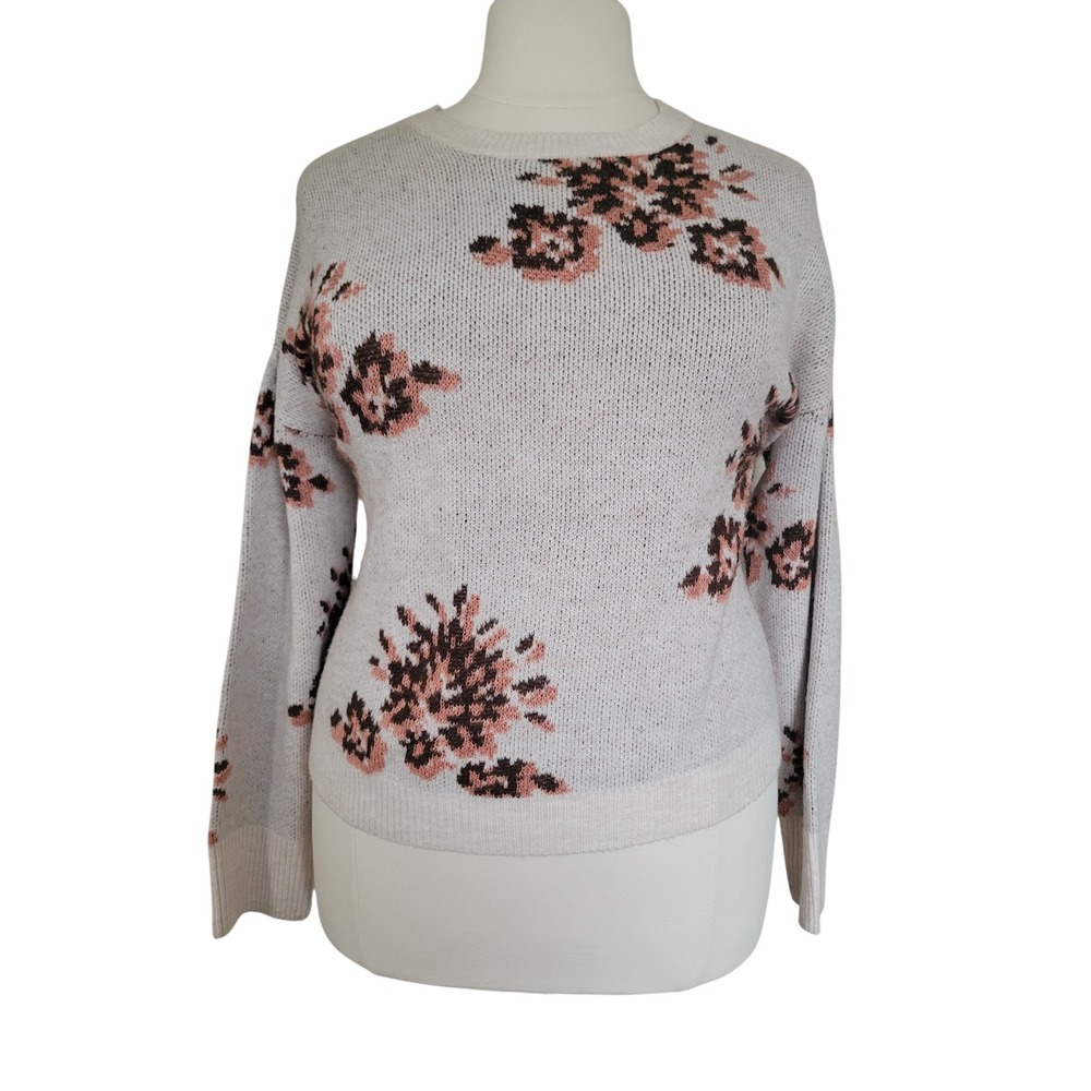 Knox Rose Floral Sweater Women XL Cream Pink Brown Excellent Knit Pullover